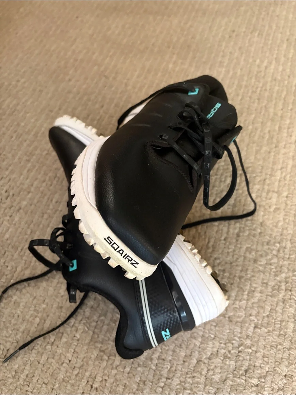 Sqairz Golf Black women shoes 👟 with White Sole and Teal Accents